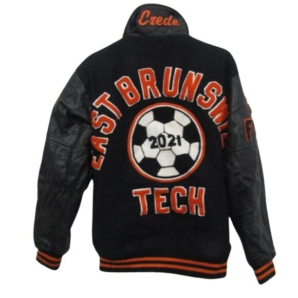 Varsity Letterman East Brunswick Tech Jacket Black Orange Men's SZ M - Picture 2 of 5
